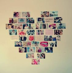 a heart made up of photos with the word decor in blue overlaying it