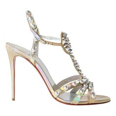 Christian Louboutin Goldora 100 Gold Ab Spike Ankle Strap Sandal Heel Pump 36.5 ********** Christian Louboutin ********** Brand: Christian Louboutin Size: 36.5 (Know Your Louboutin Size) Name: Goldora Color: Ab / Mix Sv Ab / Lin Las Ab Style: Strappy Sandal Style#: 1220155 Material: Patent Psychic Open Front Toe Studded / Spiked Straps Standing On A 100mm Heel Gold Ab Psychic Patent Leather Material Thin Back Heel Adjustable Buckle Ankle Strap Iridescent Ab Laser Inside Lining Classic Red Leathe Christian Louboutin Iriza, Beige Pumps, Christian Louboutin Pigalle, Glitter Pumps, Red Louboutin, Ankle Strap Sandals Heels, T Strap Heels, Patent Leather Pumps, Sandal Fashion