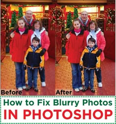 the family is posing for pictures in front of their christmas tree and presents on display