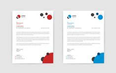 two letterheads with different colored circles on them