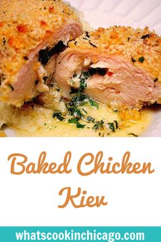 baked chicken rive with spinach and parmesan cheese on the side, in a white paper plate