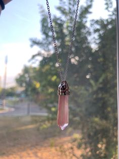 This rose quartz necklace is the perfect length for pairing with shorter or longer necklaces, and simple enough to wear alone. Rose Quartz is the stone of universal love. It restores trust and harmony in relationships, encouraging unconditional love. Pink Rose Quartz Gemstone Necklaces, Pink Rose Quartz Gemstone Necklace, Pink Spiritual Crystal Necklaces, Pink Spiritual Crystal Gemstone Necklace, Pink Spiritual Gemstone Crystal Necklace, Spiritual Pink Gemstone Crystal Necklace, Elegant Pink Rose Quartz Crystal Necklace, Rose Quartz Healing Necklace, Minimalist Crystal Necklace With Rose Quartz Gemstone