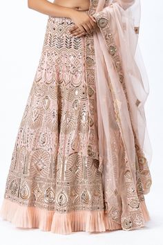 Dusty pink lehenga with hand embroidered motifs, contrast pleated hem and tassel tie-up detailing. Paired with bow-tie up blouse. Comes with a sheer dupatta with embroidered motifs.
Component: 3
Pattern: Embroidered
Neckline: Leaf neck
Sleeve Type: Half sleeves
Fabric: Organza
Color: Pink
Other Details: 
Tassel tie-up
Embroidered motifs
Bow tie-up detailing
Contrast pleated hem lehenga
Occasion: Bride, Destination Wedding - Aza Fashions Dusty Pink Lehenga, Sheer Dupatta, Embroidered Leaf, Embroidered Motifs, Embroidered Leaves, Pink Lehenga, Embroidered Neckline, Bridal Lehenga, Set For Women