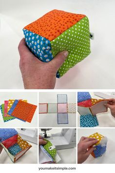 How To Make A Fabric Baby Block Baby Boy Sewing Projects, Boy Sewing Projects, Fabric Blocks, Soft Blocks, Handmade Baby Toys, Fabric Balls, Diy Baby Gifts, Kids Blocks