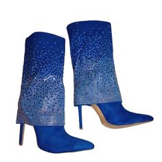 Vivianly Womens Pointed Toe Stiletto Heel Rhinestones Mid-Calf Boots Glitter Booties Size 9 Blue These Stiletto Boots From Vivianly Will Give Your Looks An Extra Dazzling Touch. Shine On! Adorned With All-Over Rhinestone Embellishments And Delicate Patterns Garner All The Attention. The Stiletto Boots Feature A Pointed Toe, Crystal Embellishments, Mid Calf Length, A Stretch Fit, A Mid High Stiletto Heel. Unique Design: The Surface Of The Mid-Calf Boots Is Studded With Sparkly Crystals, Dazzling Blue Heels With Rhinestones And Round Toe, Blue Party Heels With Rhinestones, Glamorous Embellished Blue Heels, Glamorous Blue Embellished Heels, Blue Pointed Toe Heels With Rhinestones, Blue Rhinestone Pointed Toe Heels, Shiny Boots, Sparkly Crystals, Chunky Ankle Boots