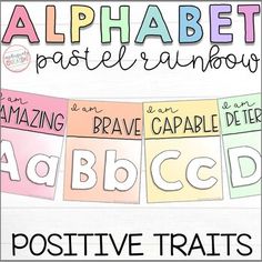 an alphabet poster with the words positive, negative, and letters in different font styles