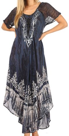 One Size Regular: [(Fits Approximate Dress Size: US 022W, EU 34-52, UK 6-24) Max bust size: 49 inches (124.4cm), Length: 49 inches (124.4cm)]. Approximate Length = 49 inches (124.4cm) Measured shoulder to hem. This caftan dress features embroidered lace cap sleeves with detailed embroidery designs, and a unique hand dyed tie dye wash. The neck of the caftan has a lined adjustable corset enclosure at neck that can be left undone or tied. The caftan is lightweight and drapes beautifully. The mater Detailed Embroidery, Embroidered Cap, Lace Caps, Embroidered Caps, Caftan Dress, Fashion Inspiration Design, Dress Cover, Embroidered Lace, Cap Sleeve