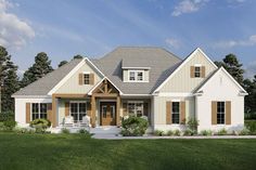 this is an artist's rendering of the front elevation of these country house plans