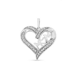 925 Sterling Silver 1/4 Cttw Diamond Engraved Mom Heart Pendant Necklace | Sitting inside a lovely open- heart sterling silver pendent the word MOM stands out. 1/4ct TDW of glittering round cut diamonds inlay the heart shape. A box chain with a spring ring clasp complete this beautiful necklace. | 1-800-Flowers Gifts Delivery .925 Sterling Silver 1/4 Cttw Diamond Engraved Mom Heart Pendant Necklace Sterling Silver Open Heart Jewelry With Diamond Accents, Sterling Silver Heart Cut Jewelry With Hallmark, Diamond White Open Heart Jewelry For Mother's Day, Silver Jewelry With Diamond Accents For Mom, Sterling Silver Heart-shaped Jewelry With Hallmarks, Stamped 925 Open Heart Jewelry For Mother's Day, White Gold Open Heart Jewelry For Mom, White Gold Open Heart Jewelry As Gift For Mom, Silver Pendent