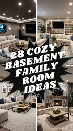 this is an image of a basement family room