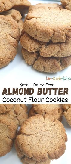 almond butter coconut flour cookies stacked on top of each other