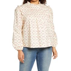 Wayf Linford Floral Pintuck Top, Size 2x In Butter Wallpaper Floral At Nordstrom New With Extra Button And Tags Still Attached Cotton Tops With Pintucks And Relaxed Fit, Relaxed Fit Cotton Tops With Pintucks, Fall Cotton Top With Pintucks, Fall Cotton Pintuck Top, Cotton Top With Pintucks For Fall, Cotton Tops With Pintucks For Fall, Pleated Tops For Daywear In Fall, Fall Daywear Tops With Pintucks, Pintuck Tops For Daywear In Fall