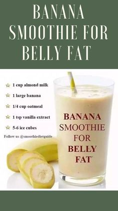 Banana Smoothie For Flat Belly, Fedtforbrændende Mad, Belly Fat Smoothies, Diet Smoothies, Flat Belly Smoothie, Cholesterol Recipes, Resep Smoothie, Smoothie Ideas, Fruit Smoothie Recipes Healthy