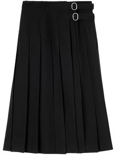 black virgin wool high-waisted side buckle fastening fully pleated straight hem calf-length Long Wool Skirt, Wool Pleated Skirt, Black Pleated Midi Skirt, Buckle Skirt, Midi Skirt Black, Cotton Midi Skirt, Midi Flare Skirt, Satin Midi Skirt, Wool Skirt