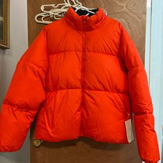 Nwt Men’s Size Xl Orange Puffer Jacket By All In Motion Oversized Puffer Jacket For Fall Outdoor Activities, Oversized Fall Puffer Jacket For Outdoor Activities, Oversized Weatherproof Long Sleeve Outerwear, Oversized Weatherproof Casual Outerwear, Casual Oversized Weatherproof Outerwear, Orange Puffer Jacket, Short Puffer Jacket, Coats Men, Orange Shorts