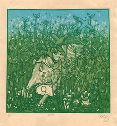 a drawing of an elephant in the grass