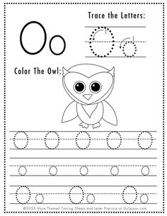 an owl worksheet with the letter o in it's upper and lowercase letters