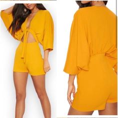 Nwt Pretty Little Thing Retro Mustard Romper Jumper One-Piece Size: 12 Size: 12 Chest: 20 Inches-24 Inches Waist: 16 Inches Unstretched And 23 Inches Stretched All The Way. Length: 38 Inches Fabric Has Stretch. Cut Out Front. Tie. Mustard Color. Thicker Quality Fabric. One Piece Romper. Wide Leg. Retail: $49 Yellow V-neck Sets For Summer, Casual Yellow V-neck Set, V-neck Sets For Spring Brunch, Spring Brunch V-neck Sets, Yellow Jumpsuit For Party, Yellow V-neck Summer Set, Yellow V-neck Jumpsuits And Rompers For Vacation, Fitted Yellow V-neck Sets, Yellow Summer Jumpsuits And Rompers For Party