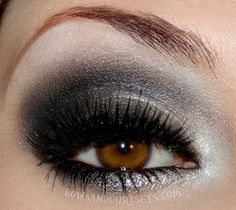 Why can't I do this? Goal. Silver Liner, Makeup Silver, Nye Makeup, Black Eyeshadow, Brown Makeup, About Makeup, Smokey Eyes, Long Lashes