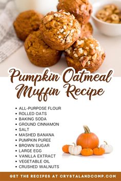 pumpkin oatmeal muffin recipe with text