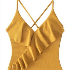 Cupshe Women's One Piece Swimsuit Ruffle Wrap Textured Swimwear Bathing Suit Yellow/Gold Large New With Tags Textured Swimwear, Boho Bathing Suit, Scalloped One Piece Swimsuit, Orange One Piece, Cupshe Swimsuits, Blue One Piece Swimsuit, Plus Size One Piece, Plunging One Piece Swimsuit, Blue One Piece