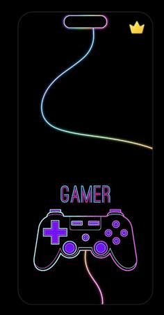 an image of a game controller with neon colors on the screen and text that reads gamer