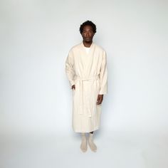 Constructed from pure French linen, BOKSER HOME's 100% French Linen Bathrobes are perfectly luxurious. Garment washed for extra softness and a lived-in look and feel, these robes are lightweight, breezy, and effortless. The 100% French Linen Bathrobes from BOKSER HOME are slightly oversized for a gender-neutral and extra cozy fit. Treat yourself to a relaxing day with the BOKSER HOME 100% French Linen Bathrobe. BOKSER's durable and breathable linen comes from the hearty and sustainable flax fiel Cream Cotton Sleepwear For Relaxation, Relaxed Fit Solid Color Robe For Relaxation, Cozy Relaxed-fit Robe For Daywear, Cozy Relaxed Fit Robe For Relaxation, Comfortable Cream Sleepwear, Cotton Robe With Relaxed Fit For Lounging, Relaxed Fit Cotton Robe For Lounging, Relaxed Fit Solid Color Lounging Robe, Cotton Robe For Lounging With Relaxed Fit