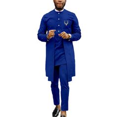 Traditional Long Sleeve Sets For Summer, Traditional Long Sleeve Summer Sets, Spring Long Sleeve Sets For Traditional Ceremonies, Fitted Cotton Sets With Stand Collar, Traditional Fitted Pant Set With Long Sleeves, Fitted Long Sleeve Pant Set For Festivals, Dashiki Outfit, Clothing Store Design, Fashion Traditional