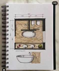 a drawing of a bathroom with sink, toilet and bathtub on the counter top