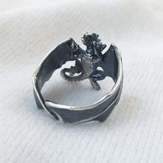 Silver Dragon Design Jewelry For Fantasy Events, Fantasy Style Silver Metal Rings, Fantasy Style Silver Rings Made Of Metal, Silver Fantasy Rings For Collectors, Unique Sterling Silver Ring With Dragon Design, Adjustable Silver Jewelry For Fantasy Events, Adjustable Dragon Design Ring, Adjustable Dragon Design Jewelry Ring, Silver Snake Ring With Dragon Design In Sterling Silver