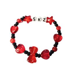 Handmade beaded bracelet. #strayKids #skz #skzstay #kpop #kpopbracelet #beadedbracelet #beadsbracelet #beads #jewelry #atiny #etsy #itzy #blackpink #nct #Seventeen #twice #txt #enhypen #exo #mamamoo #newjeans #nmixx #ive #ateez Adjustable Emo Style Bracelet As Gift, Adjustable Emo Style Bracelets, Adjustable Emo Style Bracelet For Gift, Trendy Bracelets For Valentine's Day Party, Casual Black Friendship Bracelets For Valentine's Day, Casual Black Bracelets For Valentine's Day, Casual Black Beaded Bracelets For Valentine's Day, Trendy Valentine's Day Friendship Bracelets, Trendy Beaded Bracelets With Heart Beads For Party