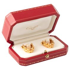 Cartier yellow gold 18K cufflinks. Panther collection. Signed Cartier, marks and numbered C 80205. Circa 1980 Original Cartier box. Total weight: 16.97 grams. Luxury Cartier 14k Gold Jewelry, Cartier Polished Yellow Gold Bracelets, Luxury Cartier Yellow Gold Earrings, Antique Cartier Yellow Gold Jewelry, Cartier Yellow Gold Hallmarked Jewelry, Cartier Panther, Vintage Cufflinks, Panther, Cartier