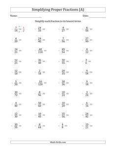 the printable worksheet for simulating proper fractions