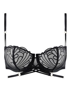 For the most fearless Queens! Comfortable, seductive and available up to cup size G, the L’Indomptable underwired half-cup bra features exclusive eye-catching embroidery framed with delicate see-through mesh. To add interest to the open, sexy cleavage, the base of the straps is split into three strips to reflect the bondage-style criss-cross design that highlights the bust. Crossover tie motifs, one of the line’s signature features, decorate the underbust bands of the bras in a contemporary bondage-inspired style They also have a triple base detail on the straps for a graphic look. Gold-coloured ring details on the straps and back of the briefs brighten the products Vertical seams for amazing lift without any padding The half-cup will provide support, comfort and seduction up to a G cup si Dita Von Teese Lingerie, Besame Cosmetics, Plus Size Tights, Half Cup Bra, Demi Cup Bra, Bra Size Guide, Body Harness, Cup Bra, Demi Bra