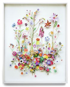 an image of a flower arrangement made out of flowers on a white background in a frame