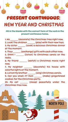 a christmas poem with santa clause on it and the words present continuously in english