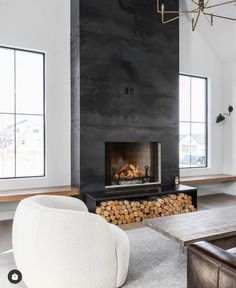 a living room filled with furniture and a fire place in the middle of a room