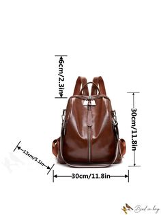 BirdinBag - Stylish & Practical Backpack for Women, Professionals & Modern Lifestyle Leather Backpack With Large Capacity For Errands, Brown Anti-theft Travel Shoulder Bag, Large Capacity Leather Backpack For Errands, Anti-theft Backpack Shoulder Bag For Daily Use, Brown Anti-theft Bag For Everyday Use, Everyday Brown Anti-theft Bag, Travel Anti-theft Brown Backpack, Rectangular Leather Backpack With Zipper For Errands, Brown Anti-theft Backpack For Travel