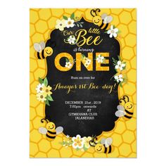 a bee birthday party with flowers and bees on it