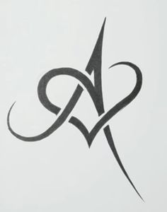 the letter k is drawn in black ink on a white paper with an artistic design