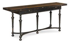 an antique console table with wooden top