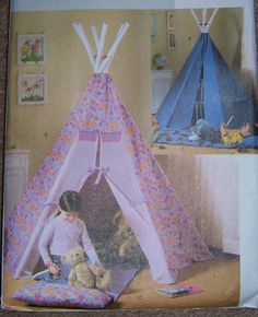 pattern/directions to make yourself indoor TEPEE for kids 72x80 tall TeePee OOP Make A Teepee, Tepee Tent, Teepee For Kids, Summer Play, Teepee Kids, Kids Playhouse, Sewing Book, Fancy Party, Simplicity Sewing Patterns