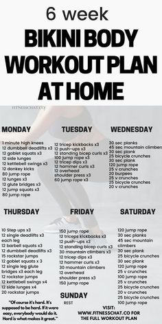 the 6 week bikin body workout plan at home is shown in black and white