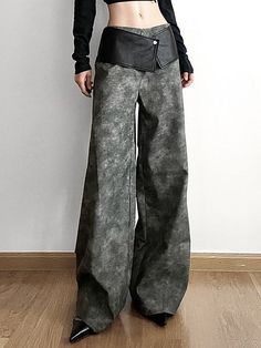 Loose Wide Leg High-Waisted Split-Joint Zipper Pants Trousers GRAY-S Zipper Pants, Pants Trousers, Autumn Winter, Wide Leg, Split, Trousers, High Waisted, Spandex, Zipper