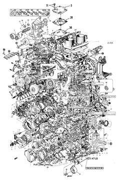 an engine diagram for a car, with the parts labeled in black and white on it