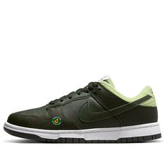 The Nike Dunk Low LX 'Avocado' is a stylish sneaker for women inspired by the unique texture and color of avocados. The sneaker features a textured leather upper in a combination of Sequoia, Zinnia, and Eucalyptus Fog colors, resembling the hard outer shell of an avocado. The stitched seams and light green lining are reminiscent of the soft, delicious fruit. The side panel features a small avocado pattern, paying homage to this popular fruit. This sneaker is perfect for everyday wear and casual activities. (SNKR/Skate/Light/Low Top/Women's/Non-Slip) Nike Green Sneakers With Gum Sole, Green Sneakers With Speckled Midsole For Streetwear, Olive Sporty Sneakers With Rubber Sole, Sporty Olive Sneakers With Rubber Sole, Green Athleisure Custom Sneakers With Boost Midsole, Green Cushioned Sneakers For Streetwear, Green Low-top Sneakers With Speckled Midsole, Casual Green Custom Sneakers With Boost Midsole, Green Low-top Athleisure Sneakers