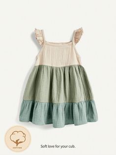 Baby Girl Ruffle Trim Contrast Color Spaghetti Strap Dress For Summer Green   Sleeveless Cotton  Smock Non-Stretch  Baby Girls Clothing, size features are:Bust: ,Length: ,Sleeve Length: Trim Contrast, Smocked Clothes, Toddler Summer, Summer Green, Baby Frocks Designs, Dress For Summer, Solid Color Dress, Spaghetti Strap Dress, Frock Design