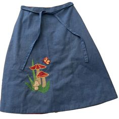 VTG 70s Lined Denim Chambray Wrap Around Skirt Calico Mushroom Applique S/M | eBay Funky Skirts, 70s Summer Fashion, Fashion 80s Women, Mushroom Applique, Twee Style, Upcycled Skirt, Applique Clothes, 70s Patterns, 70s Skirt