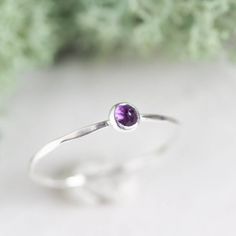 Amethyst ring - skinny stackable ring with Amethyst gemstone, February Birthstone, sterling silver, White Gold Engagement Rings Vintage, Moissanite Engagement Ring White Gold, Festive Dress, Vintage Engagement Rings Unique, Sterling Silver Promise Rings, Silver Ring Designs, Silver Rings With Stones, Sterling Silver Stacking Rings, Silver Stacking Rings