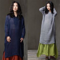 Women Spring summer cotton long-sleeved shirt dress - Omychic Dresses Cotton, Cotton Linen Dresses, Loose Style, Style Dresses, Linen Dresses, Summer Cotton, Linen Dress, Plus Size Dresses, Red Blue